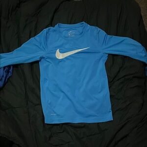 Nike Kids Long Sleeve Tee in Blue with White Logo